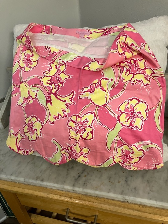 Lilly Pulitzer Pink Floral Mini Skirt with Yellow Accents Cute Scalloped Bottom! - Picture 6 of 9